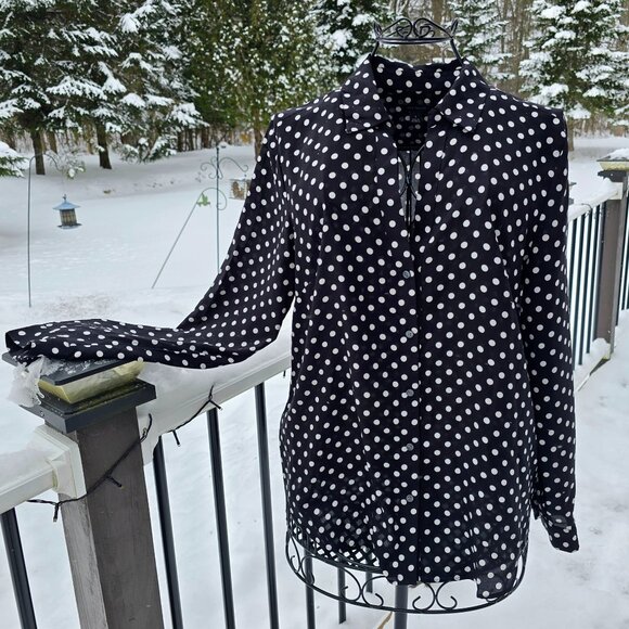 Ann Taylor Tops - Ann Taylor Black and White Polka Dot Blouse, GUC size Large